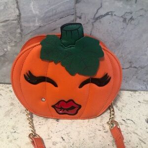 Betsey Johnson, pumpkin, orange, crossbody purse.